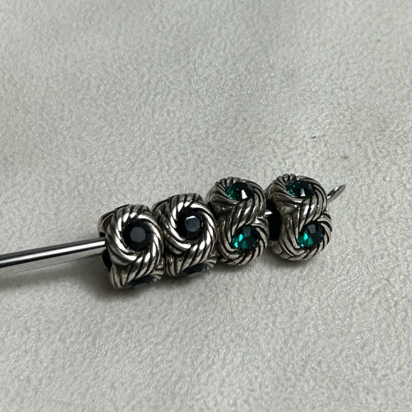 Brighton Razzle Dazzle Crystal Beads Spacer Lot of 4; Green Black Silver Plated - Picture 1 of 8